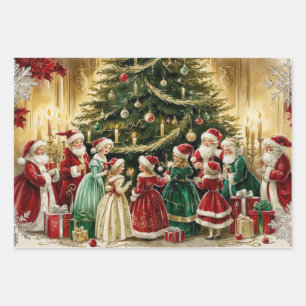 Victorian Christmas Gathering near Christmas Tree  Wrapping Paper Sheets