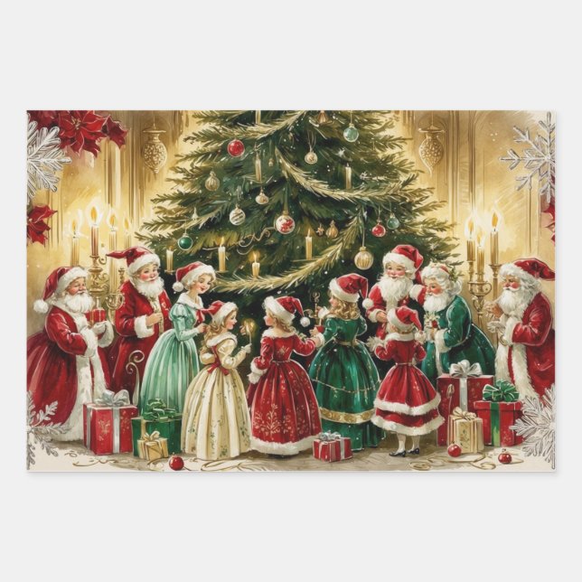 Victorian Christmas Gathering near Christmas Tree  Wrapping Paper Sheets (Front)
