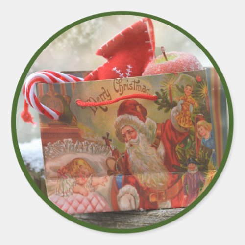 Victorian Christmas Gift Bag Classic Round Sticker