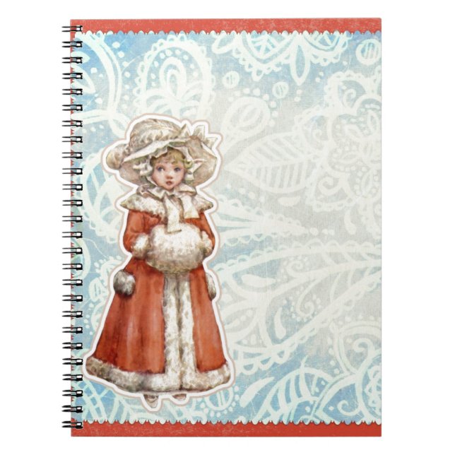 Victorian Christmas Girl in Fur Red Coat Notebook (Front)