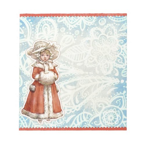 Victorian Christmas Girl in Fur Red Coat Notepad