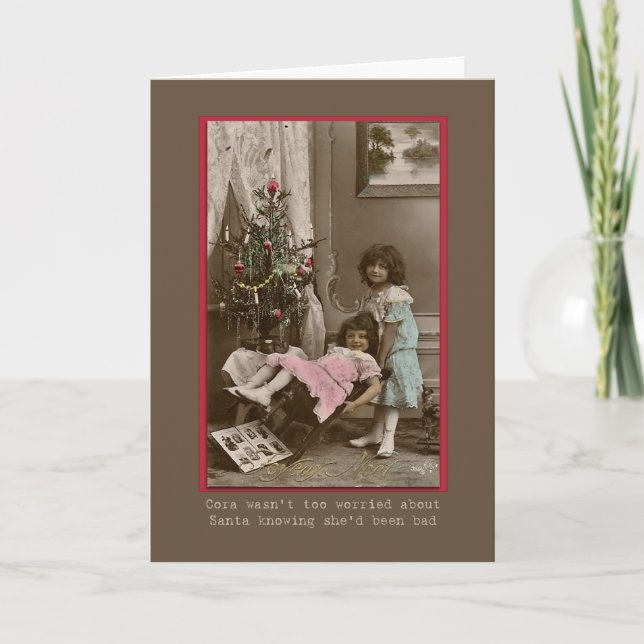 victorian christmas girls playing humorous holiday card (Front)
