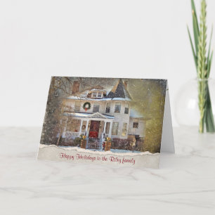 Victorian Christmas House with torn edge Holiday Card