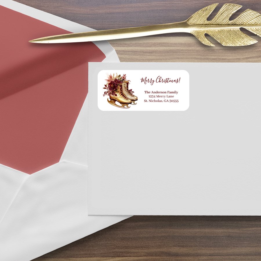 Victorian Christmas Ice Skates Return Address Label