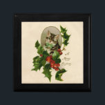 Victorian Christmas Kitten in Holly Antique Tabby Gift Box<br><div class="desc">A Whimsical Victorian Yuletide Favorite There is nothing quite as charming as the classic Victorian obsession with kittens. This delightful reproduction features a sweet tabby kitten peering through a vibrant frame of winter holly and bright red berries. With its soulful eyes and a perfectly tied mint-green bow, this piece captures...</div>