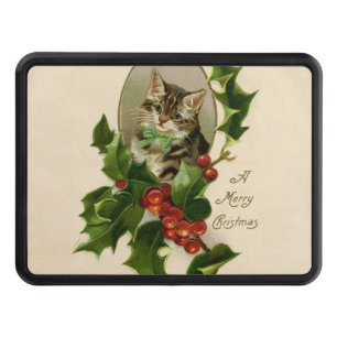 Victorian Christmas Kitten in Holly Antique Tabby Hitch Cover