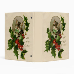 Victorian Christmas Kitten in Holly Antique Tabby Mini Binder