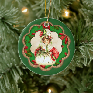 Victorian Christmas lady add sentiment festive Ceramic Ornament