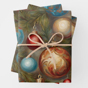 Victorian Christmas Ornaments on Christmas Tree Wrapping Paper Sheets