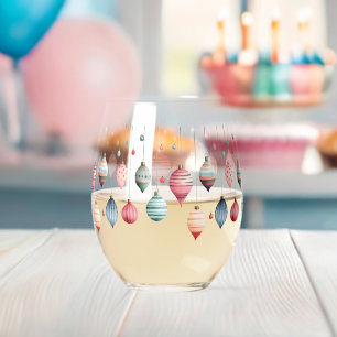 Victorian Christmas Ornaments Stemless Wine Glass