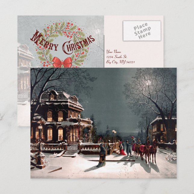 Victorian Christmas Party Vintage Postcard (Front/Back)