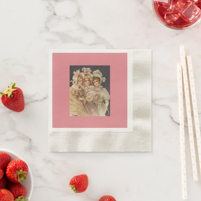 Victorian Christmas Pink Vintage Women Napkins (Insitu)