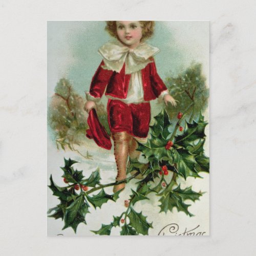 Victorian Christmas postcard depicting a boy