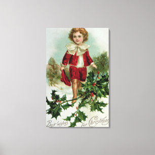 Victorian Christmas postcard depicting a boy Canvas Print