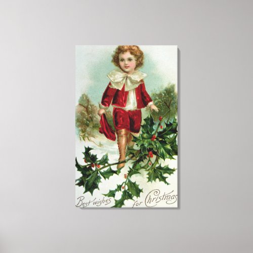 Victorian Christmas postcard depicting a boy Canvas Print