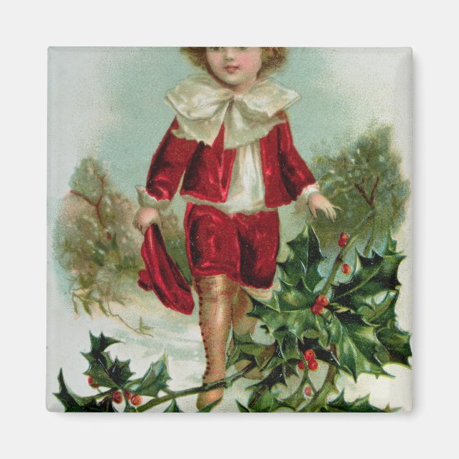 Victorian Christmas postcard depicting a boy Magnet (Front)