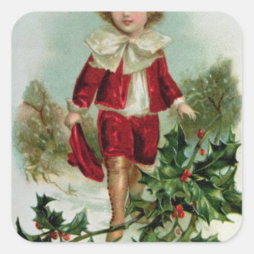 Victorian Christmas postcard depicting a boy Square Sticker