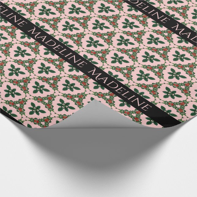 Victorian Christmas Pretty in Pink Monogram Wrapping Paper (Corner)