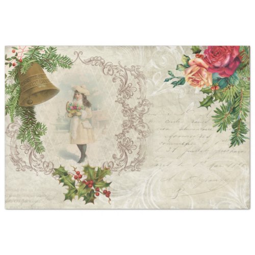 Victorian Christmas Rose Pine  Holly Collage Tissue Paper