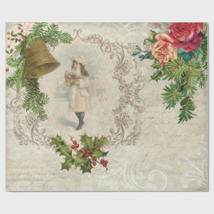 Victorian Christmas Rose, Pine & Holly Collage Wrapping Paper