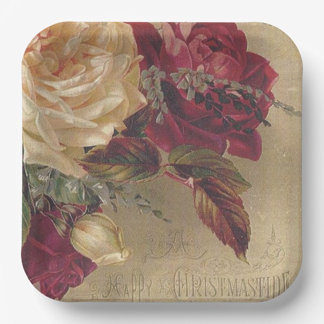 Victorian Christmas Roses Paper Plates (Front)