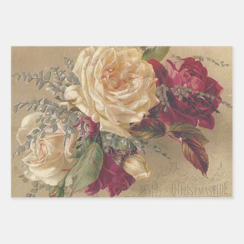 Victorian Christmas Roses Wrapping Paper Sheets