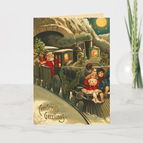 Victorian Christmas Santa Train Holiday Card
