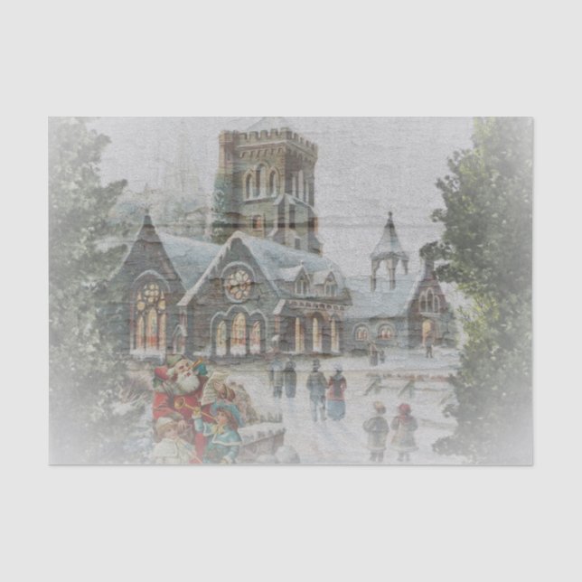 Victorian Christmas Scene Starring Santa Claus Tissue Paper (Front)