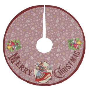 Victorian Christmas Shopping Purple Border Brushed Polyester Tree Skirt