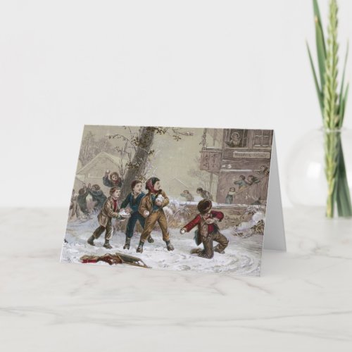 Victorian Christmas Snowball Fight Holiday Card