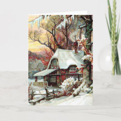 Victorian Christmas Snowy Cottage Holiday Card