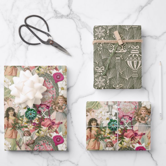 Victorian Christmas Sparkle Wrapping Paper Sheets (Front)