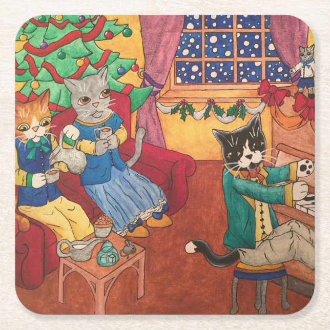 Victorian Christmas Square Paper Coaster (Front)