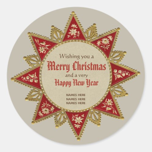 Victorian Christmas star Golden ornaments CC0958 Classic Round Sticker