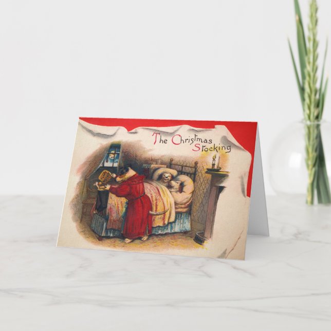 Victorian Christmas Stocking Dogs Holiday Card (Front)
