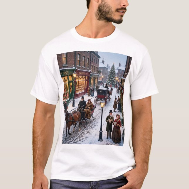 Victorian Christmas Street – A Timeless Holiday St T-Shirt (Front)