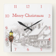 Victorian Christmas Town Custom Square Wall Clock