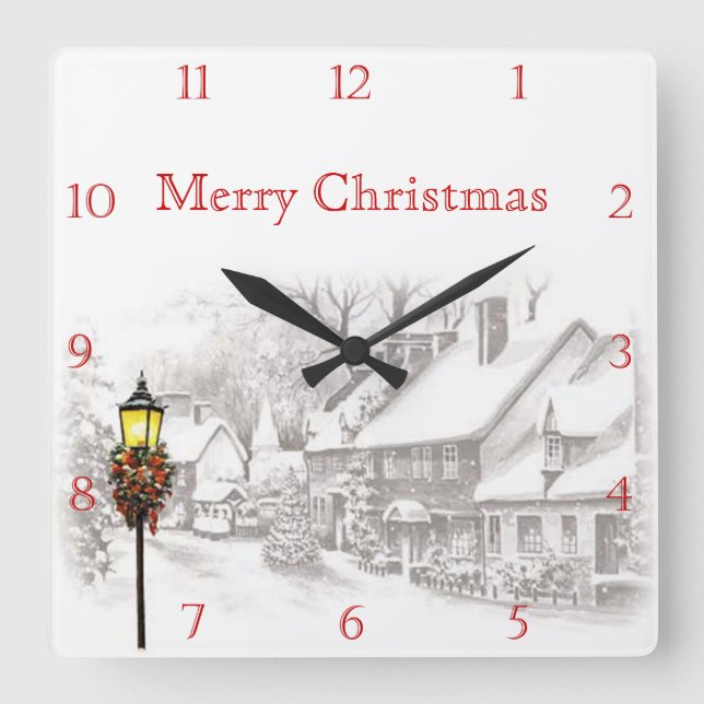 Victorian Christmas Town Custom Square Wall Clock (Front)