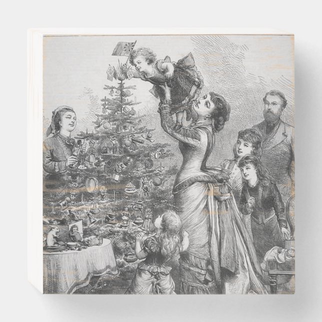 Victorian Christmas Tree Star Wooden Box Sign (Front Horizontal)