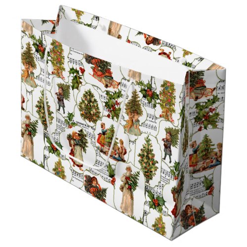 Victorian Christmas Trees Holly  Music Large Gift Bag