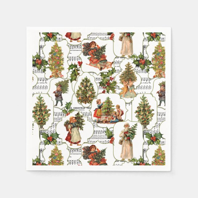 Victorian Christmas Trees, Holly & Music Napkins (Front)