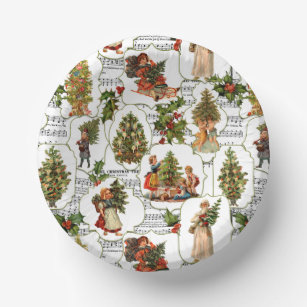 Victorian Christmas Trees, Holly & Music Paper Bowls