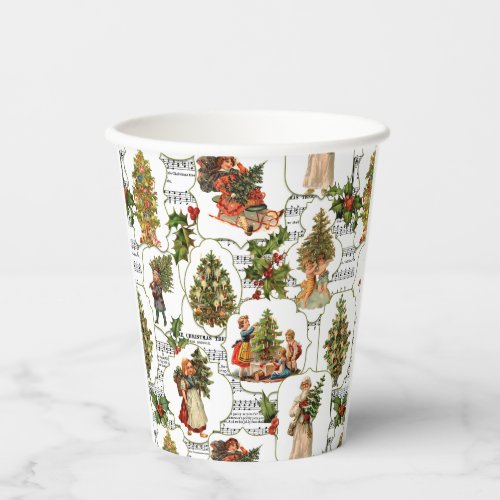 Victorian Christmas Trees Holly  Music Paper Cups