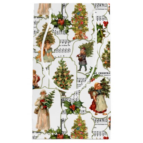 Victorian Christmas Trees Holly  Music Small Gift Bag