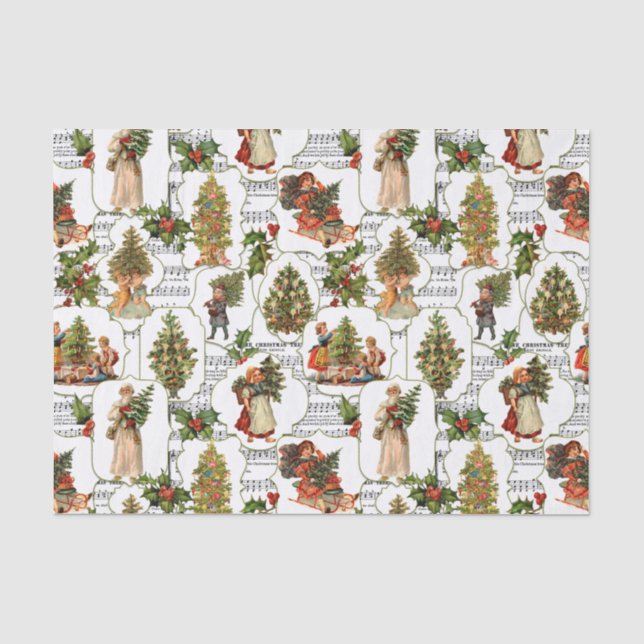Victorian Christmas Trees, Holly & Music Tissue Paper (Front)
