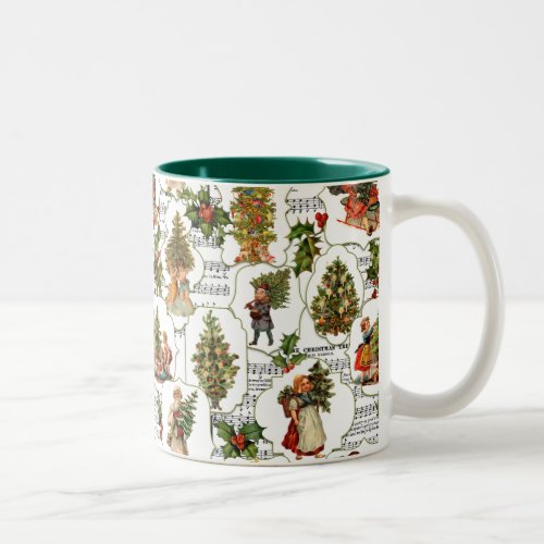 Victorian Christmas Trees Holly  Music Two_Tone Coffee Mug