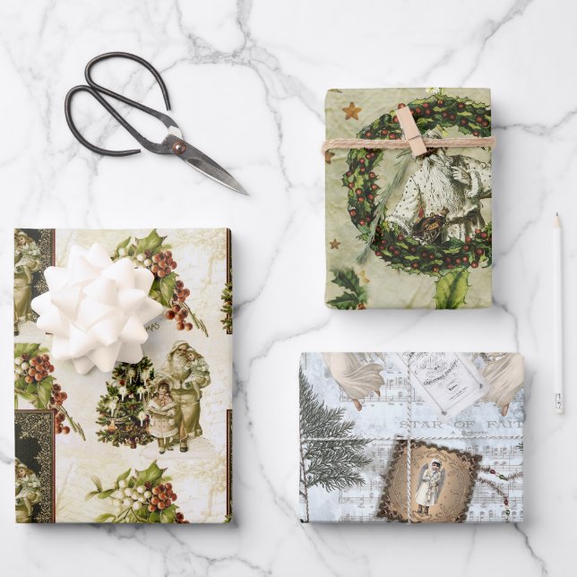 Victorian Christmas Trio Wrapping Paper Sheets (Front)