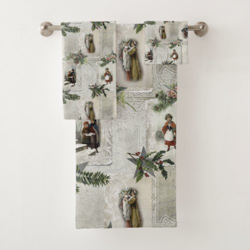 Victorian Christmas Vignettes wWinter Greenery Bath Towel Set