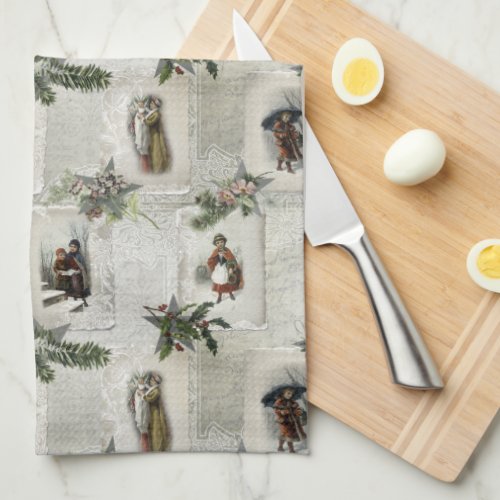 Victorian Christmas Vignettes wWinter Greenery Kitchen Towel