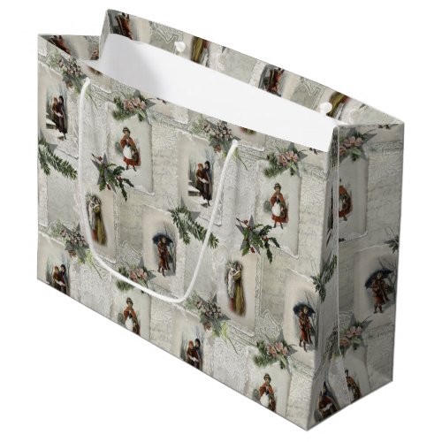 Victorian Christmas Vignettes wWinter Greenery Large Gift Bag